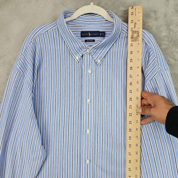 Ralph Lauren Knit Oxford Shirt Mens Size 3XB Blue Striped Embroidered Pony - Picture 5 of 8
